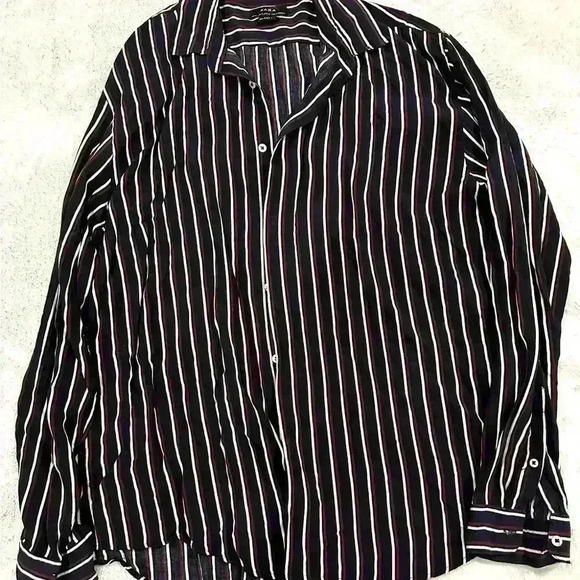 Zara blue, maroon and white striped long sleeve button down size xl - Picture 1 of 3